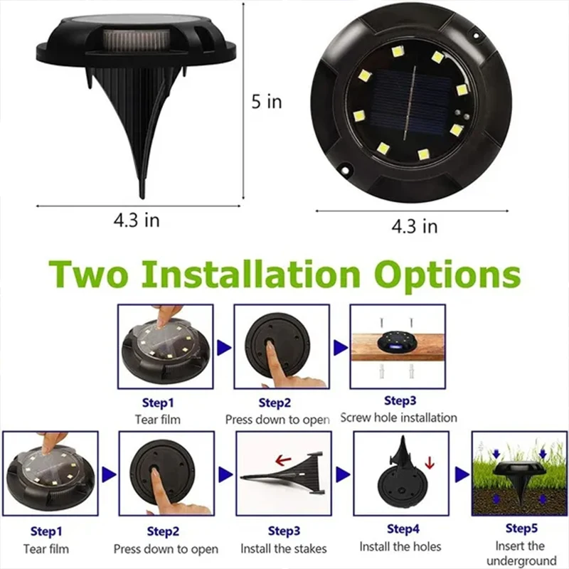 Description Picture 2 of item1/4/8Pack Solar Lights Outdoor 12LEDs Disk Underground Lamp Spotlight Buried Solar Light for Home Garden Lawn Yard Decoration