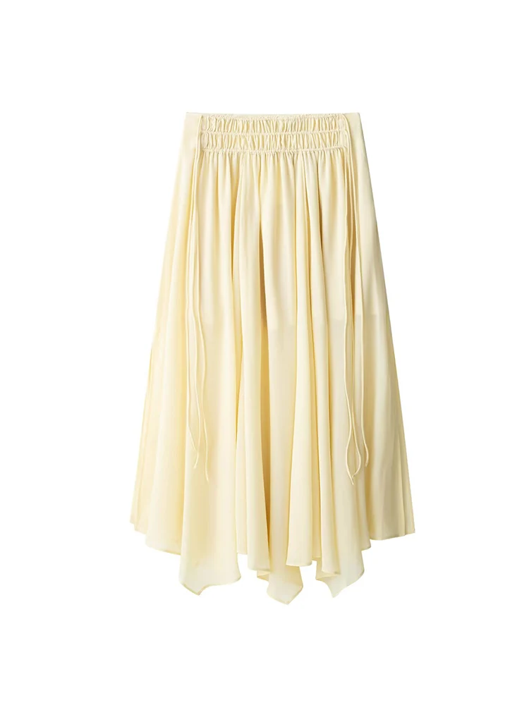 TFMLN Women Ruffles Lace-up Shirts Skirt Set Casual Fashion Loose Long Sleeve V Neck Summer Blouse Midi Skirt Lady Holiday Suit