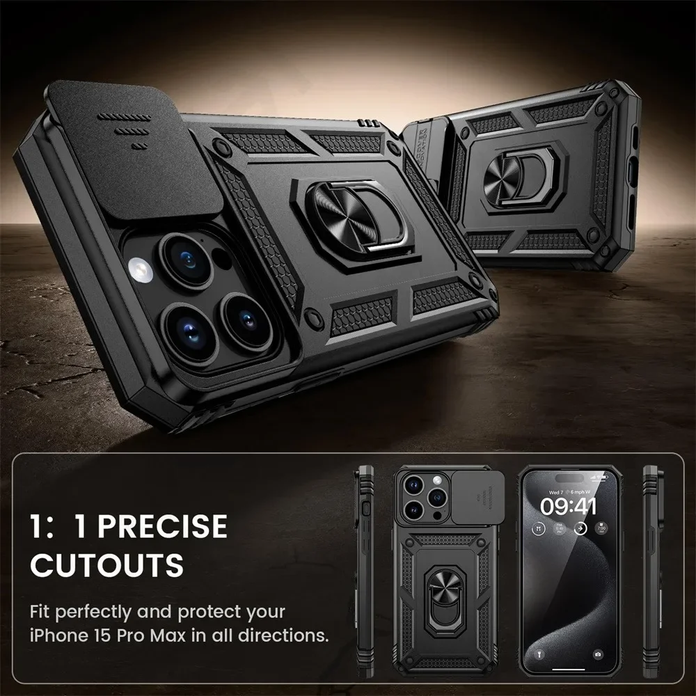 Rugged Kickstand Case with Slide Camera Protection and Drop Shockproof Design