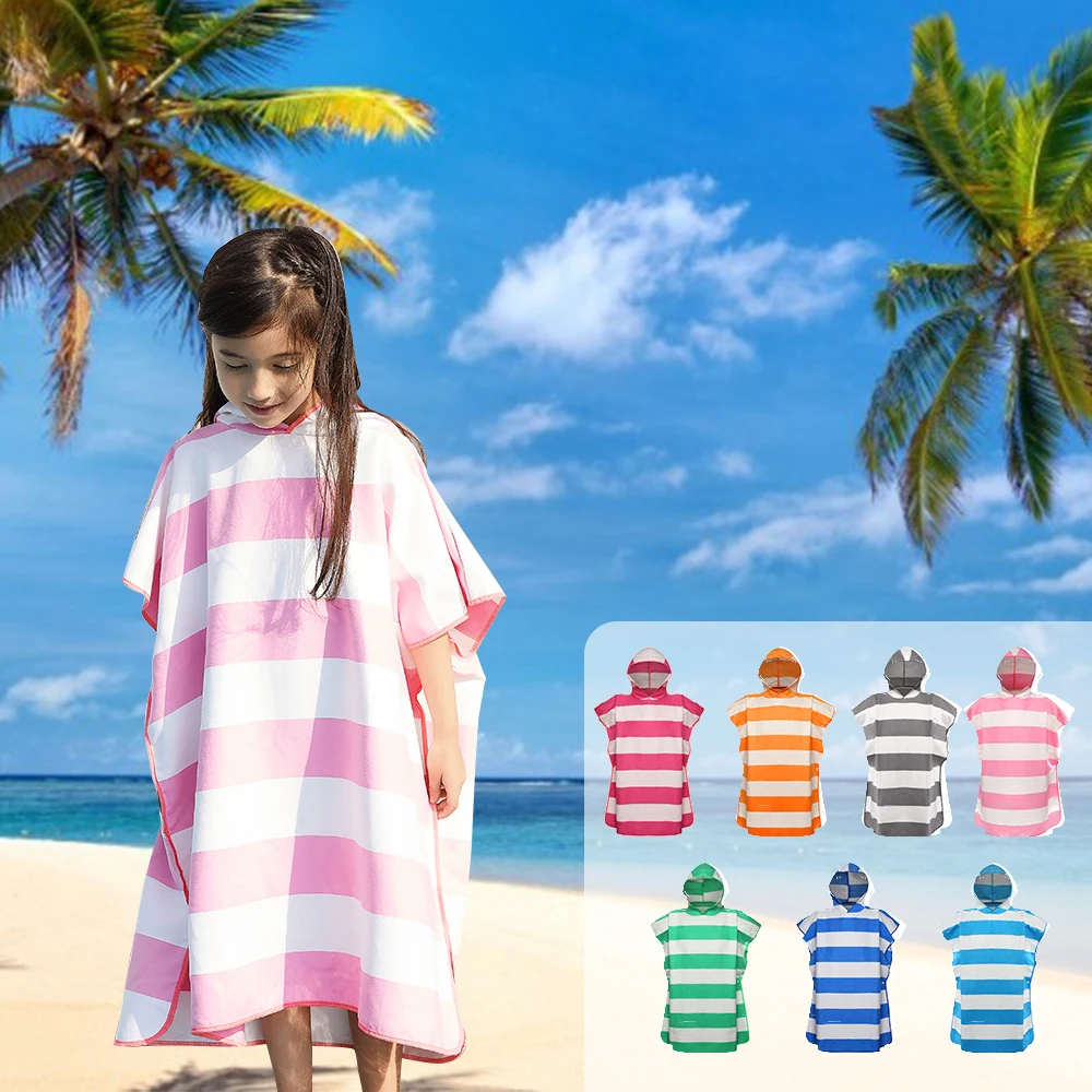 Stripe Printied ręcznik plażowy z mikrofibry dla dzieci zmiana szaty Poncho lekki szybkoschnący szlafrok z kapturem do surfowania pływaków plażowych