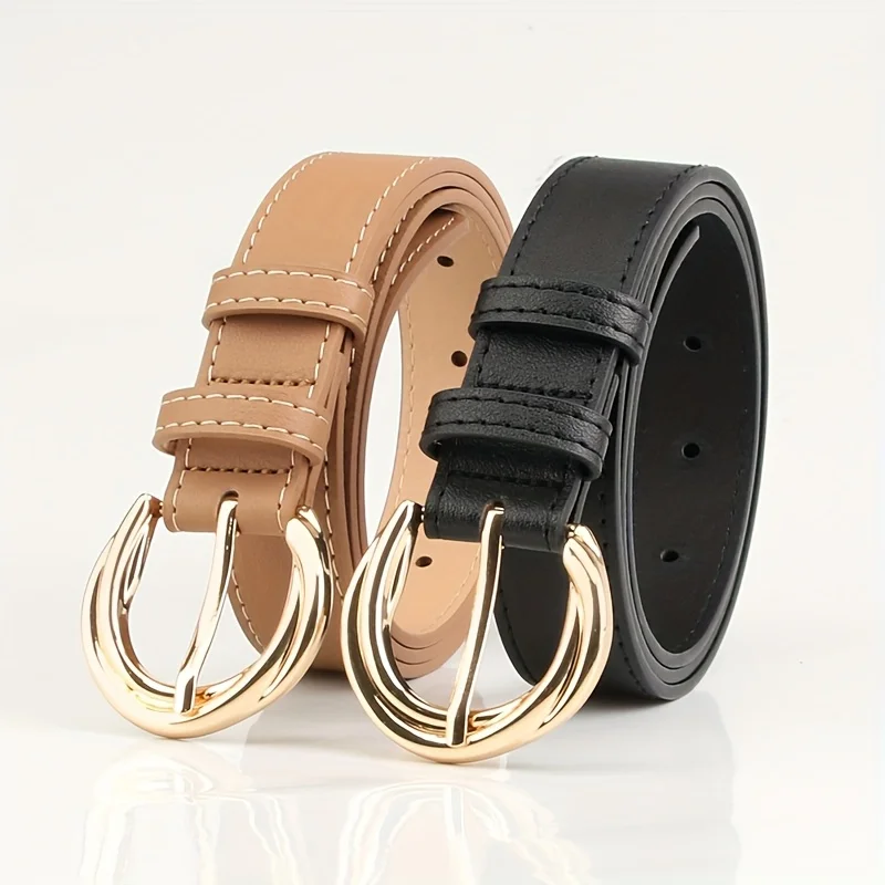 1pcs Women's Belt Fashion Classic Buckle PU Leather Belt Casual Versatile Golden Buckle Lady Belt- Pair with Jeans, Pants, Dress