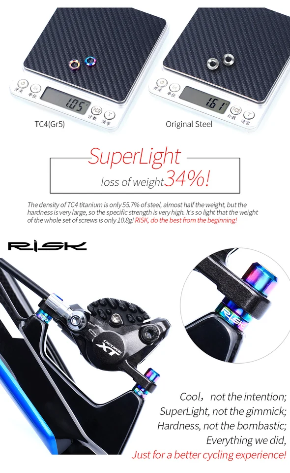 Entretoises Frein Disque Vélo M6 - Alliage Titane - Concave-convexe - 8 Pièces