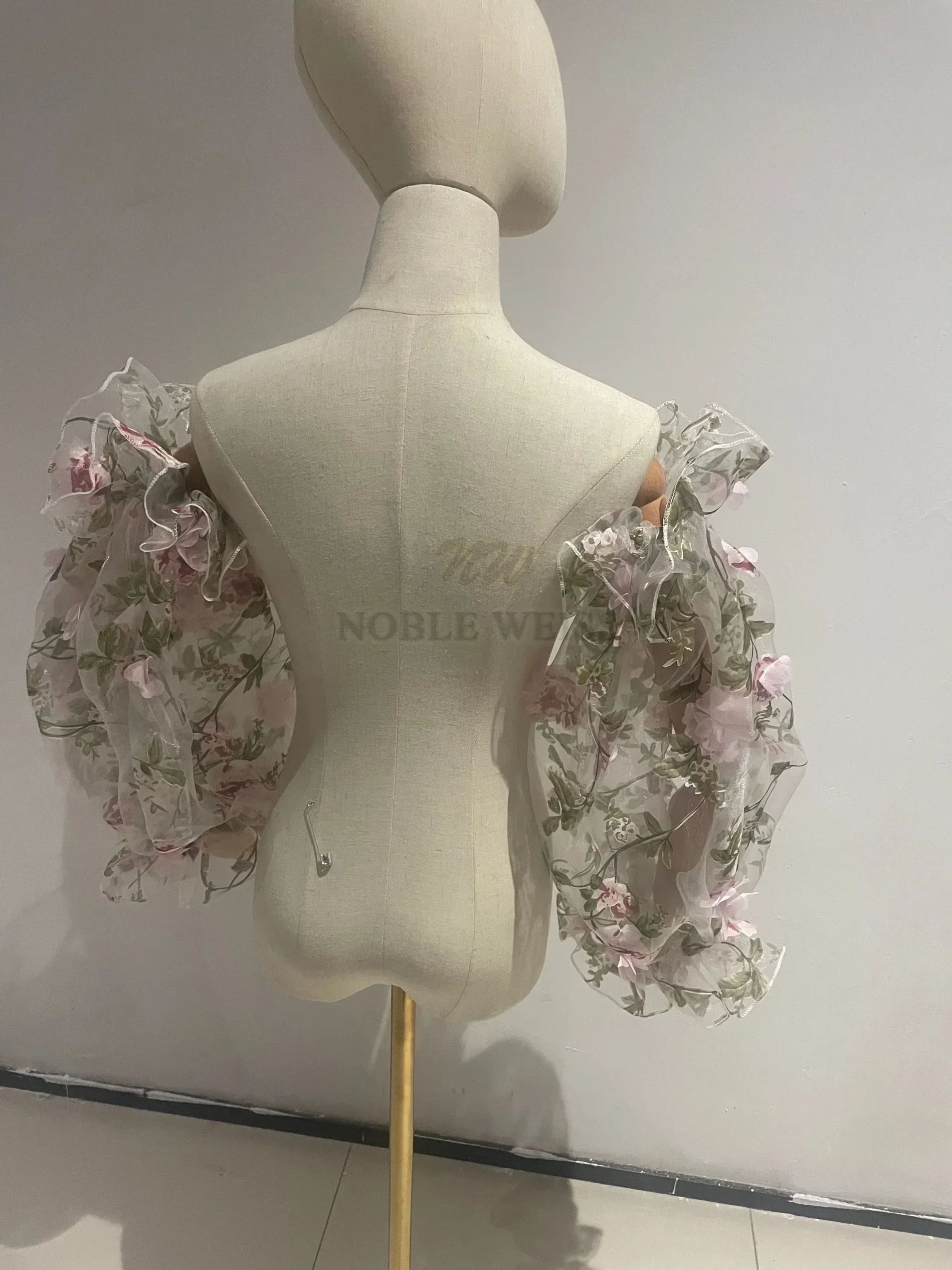 Flowers Bubble Sleeve Gloves Pattern Bride Wedding Dress Covered Arm One Pair Seperate Sleeve Removeable Customized