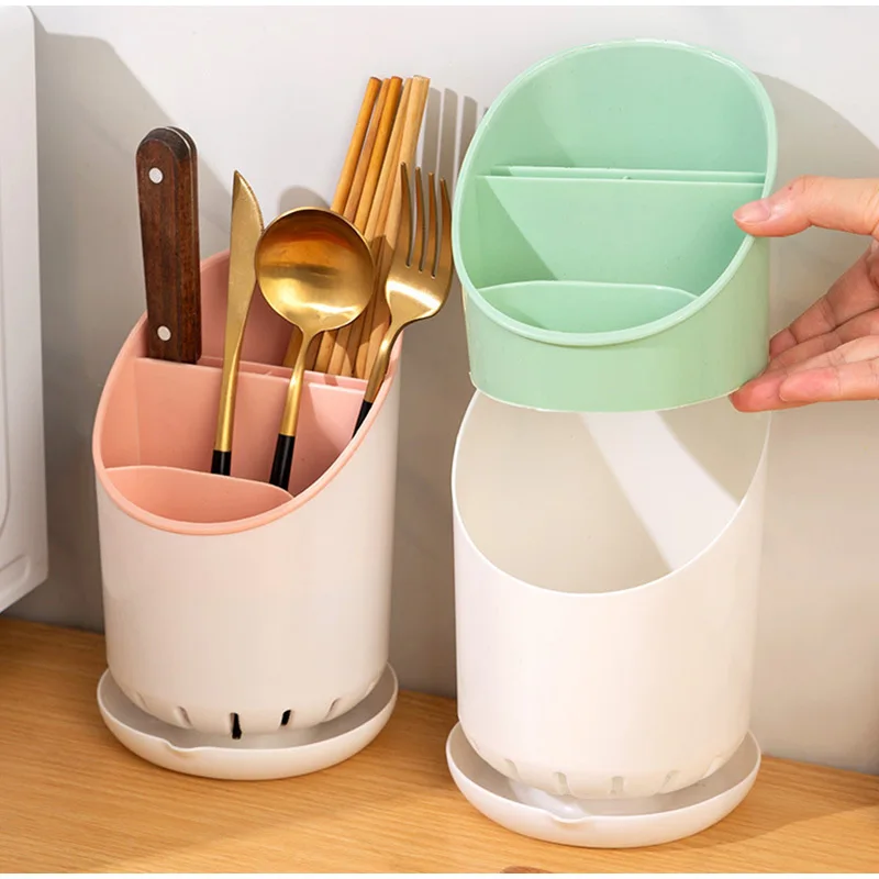 Kitchen Chopstick Storage Rack - Plastic With Drainage Board Cutlery Storage Container - Knife Spoon Fork Container Saves Space 4