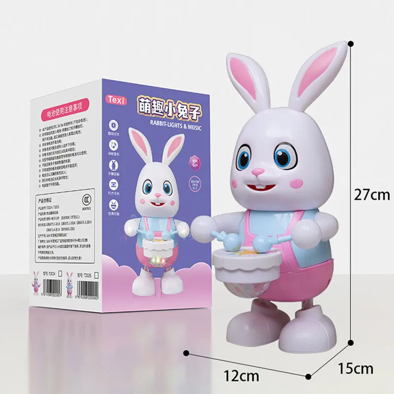 Robot Rabbit Dancing Sing Song Electronic Bunny Music Robotic Animal Beat Drum With LED Cute Electric Pet Toy Kids Birthday Gift 4