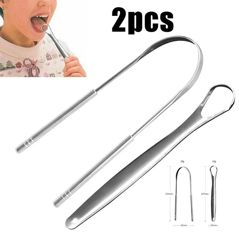 Tongue Scraper tongue scraper dental cleaning tools 2Pcs Stainless Steel Tongue Cleaner Oral Care Hygiene Scraper