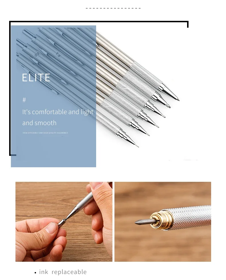 Vollmetall-Druckbleistift-Set 0,3 0,5 0,7 0,9 1,3 2,0mm Kunst-Zeichenstift mit Minen Büro Kawaii Schulbedarf – Detail 4