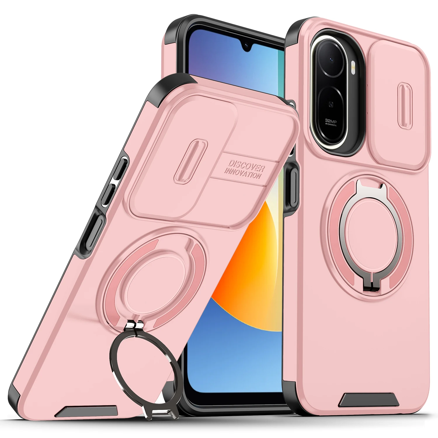 Enhanced Armor Case with Slide Lens Protection and Magnetic Ring Holder