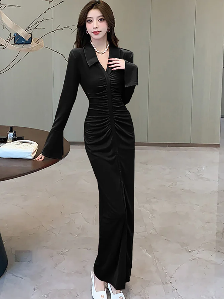 2026 Black Pleated Bodycon Long Sleeve Polo Collar Dress Autumn Winter Elegant Casual Home Dress Women Korean Vintage Prom Dress - AliExpress 200000345 2026 Black Pleated Bodycon Long Sleeve Polo Collar Dress Autumn Winter Elegant Casual Home Dress Women Korean Vintage Prom Dress - AliExpress 200000345