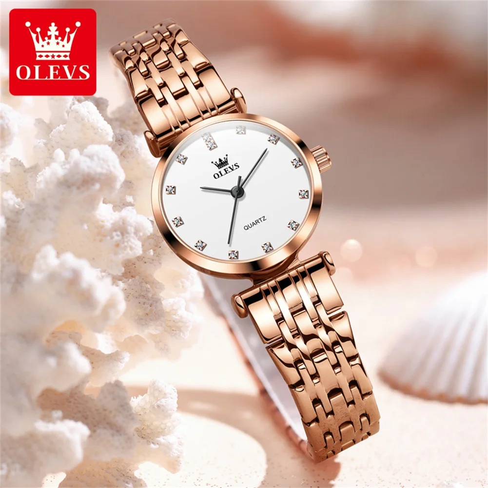 OLEVS Brand Fashion Simple Quartz Watch Women Luxury Rose Gold Stainless Steel Strap Waterproof Womens Watches Relogio Feminino