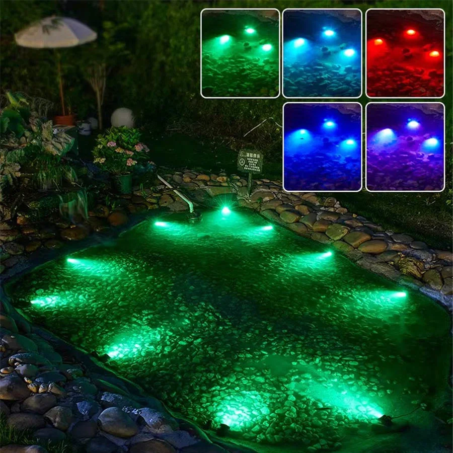 Thrisdar RGB 태양광 연못 조명 IP68 방수 태양광 수중 분수 조명 태양광 RGB 잠수식 풀 스포트라이트