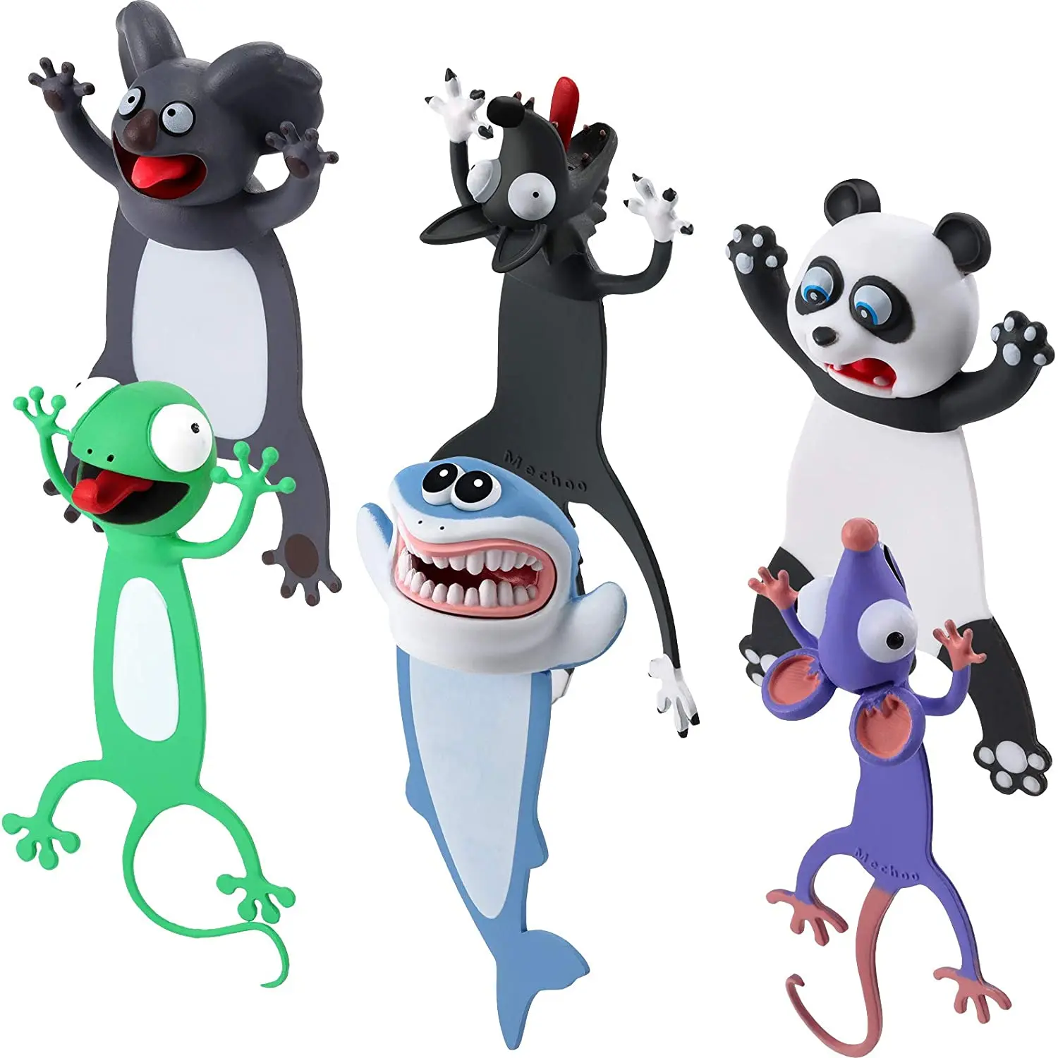 

6 Pcs 3D Wacky Animal Bookmark Funny PVC Cartoon Animal Bookmarks Squashed Pals Bookmark for Students and Kids