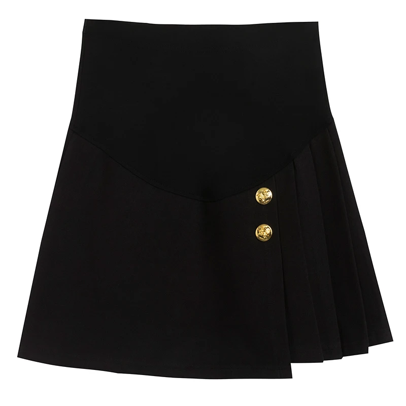 Good Quality Pregnant Woman Winter Woolen Skirt Irregular Side Pleated A-line Skirts Black Maternity Belly Skirt with Buttons
