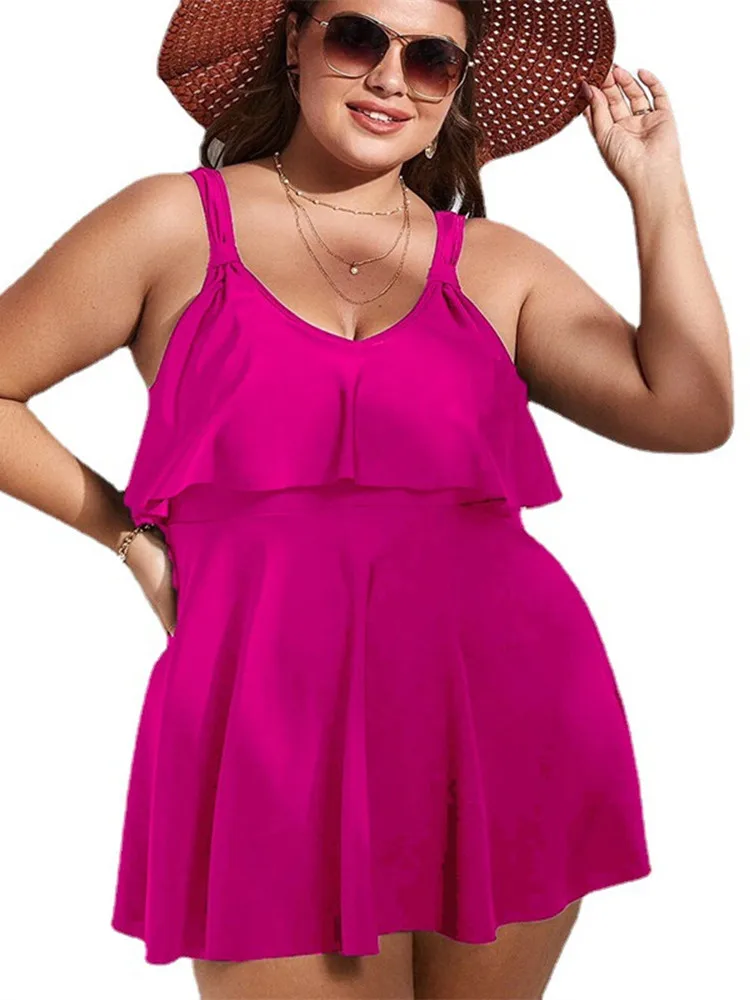 Tankini Plus Size Swimwear Women Swimming Dress Two Piece Swimsuit Bikinis Solid Ruffle Conservative Beachwear Bathing Suit