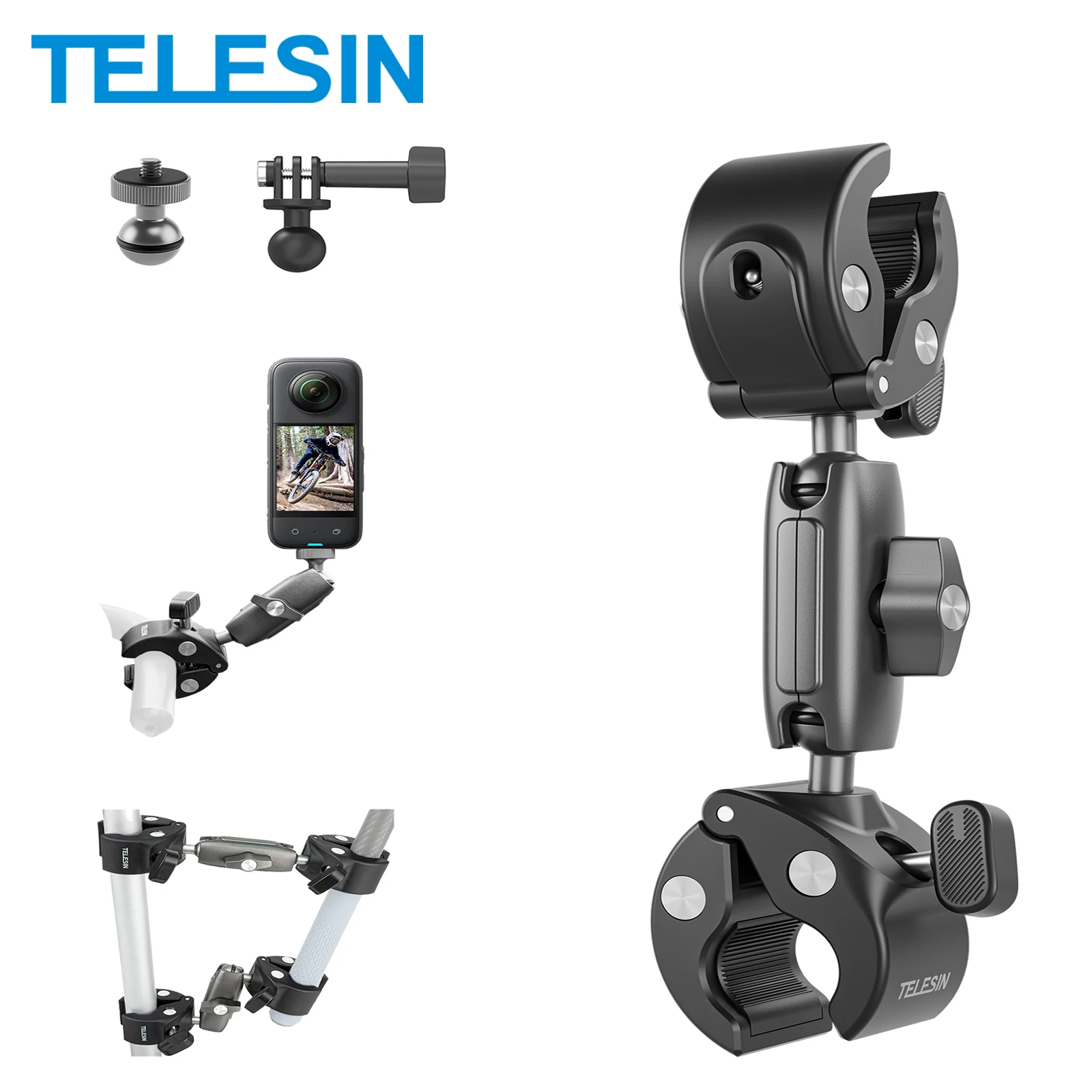 TELESIN Motorrad Fahrrad Kamerahalter Unsichtbare Selfie Stick Lenkerhalterung für Insta360 RS X2 X3 GoPro 12 11 10 Zubehör