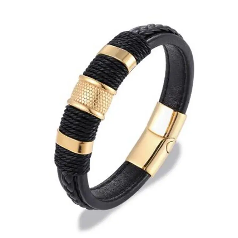 Leather Bracelets Leather Bracelet Fashion Multilayer Braided Genuine Leather Bracelet Metal Magnetic Buckle Bracelet Men Braided Jewelry