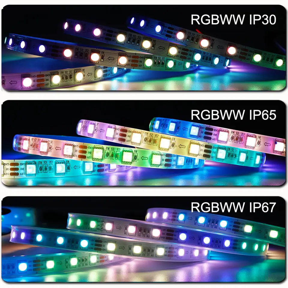 1-5M SK6812 RGBW RGBWW LED Strip Light 5050SMD 4 IN 1 60LEDs/m Addressable LED Pixel Tape White/Black PCB IP30 IP65 IP67 DC12V image 4