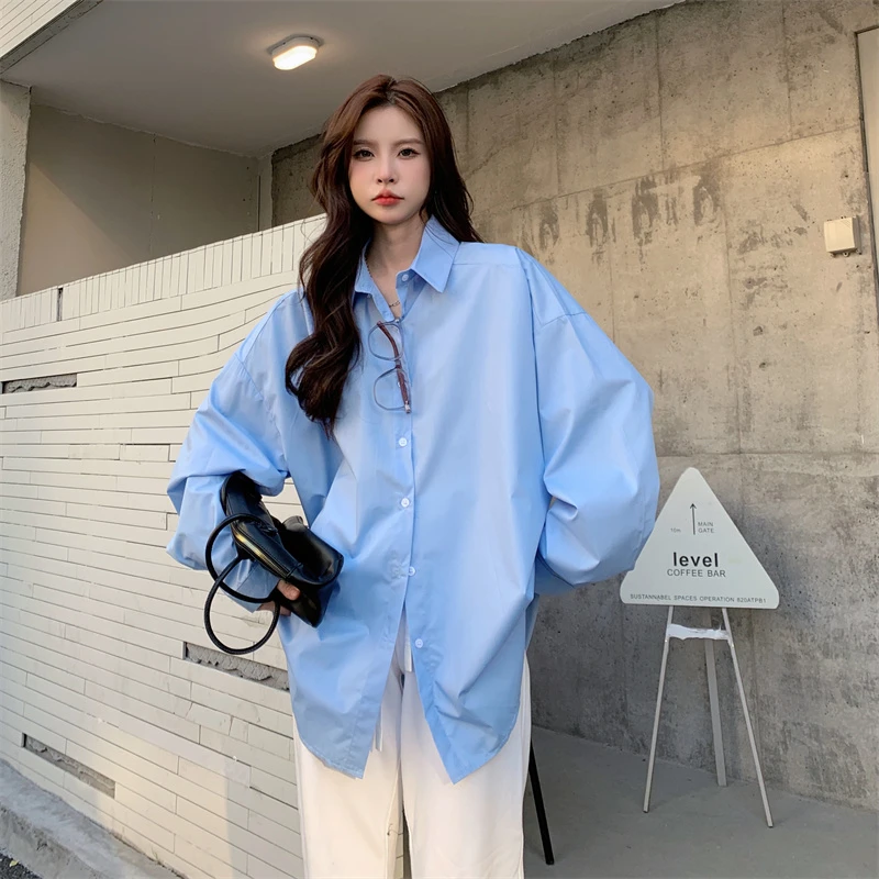 Korean Fashion Hollow Shirts Women Simple New Button Down Long Sleeve White Oversized Blouse Tops Mujer M-XL