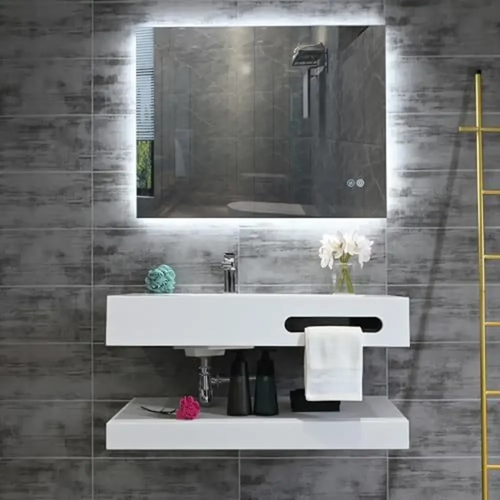 Rectangular Bathroom Vanity Sink Stone Resin Floating Shelf Matte White Trough 32x19