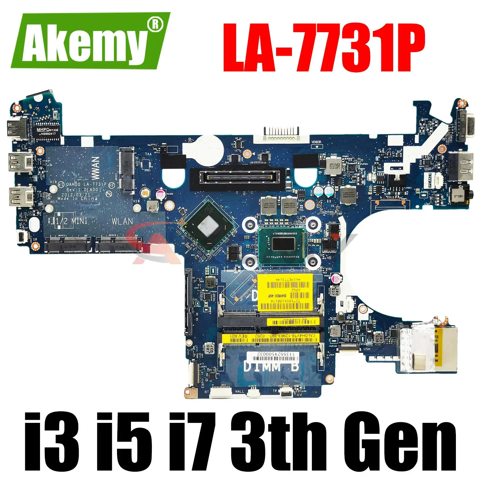 

QAM00 LA-7731P для Dell latitude E6230, материнская плата ноутбука CN-0WYWKH 0W7YTC 076C 0R материнская плата для ноутбука w/ i3 i5 i7, ЦП 3-го поколения
