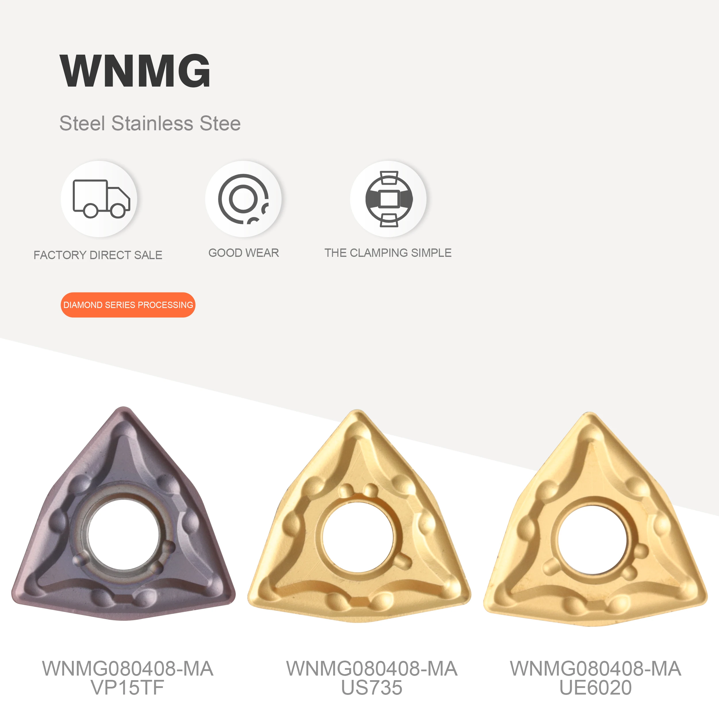 

WNMG080404 WNMG080408 MA VP15TF UE6020 US735 High quality cylindrical metal turning tool Carbide insert CNC tool