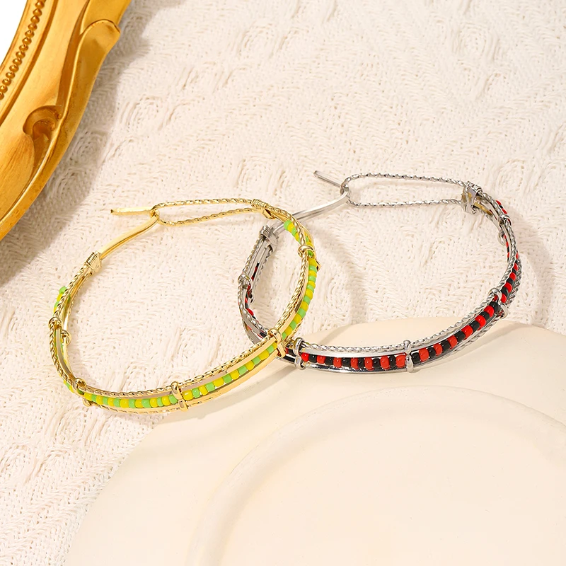 G&D Noble Bohemia Handmade Ethnic Beads Bangle for Women Gift Gold Plated Babalawo Green and Yellow Beads Bangle Orula Bracelet 2