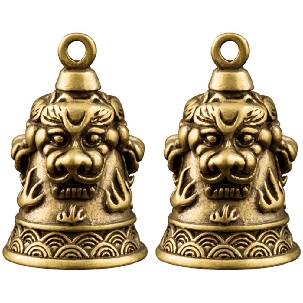 

2pcs Lion Head Bell Pendants Vintage Brass Bells DIY Keychain Accessories