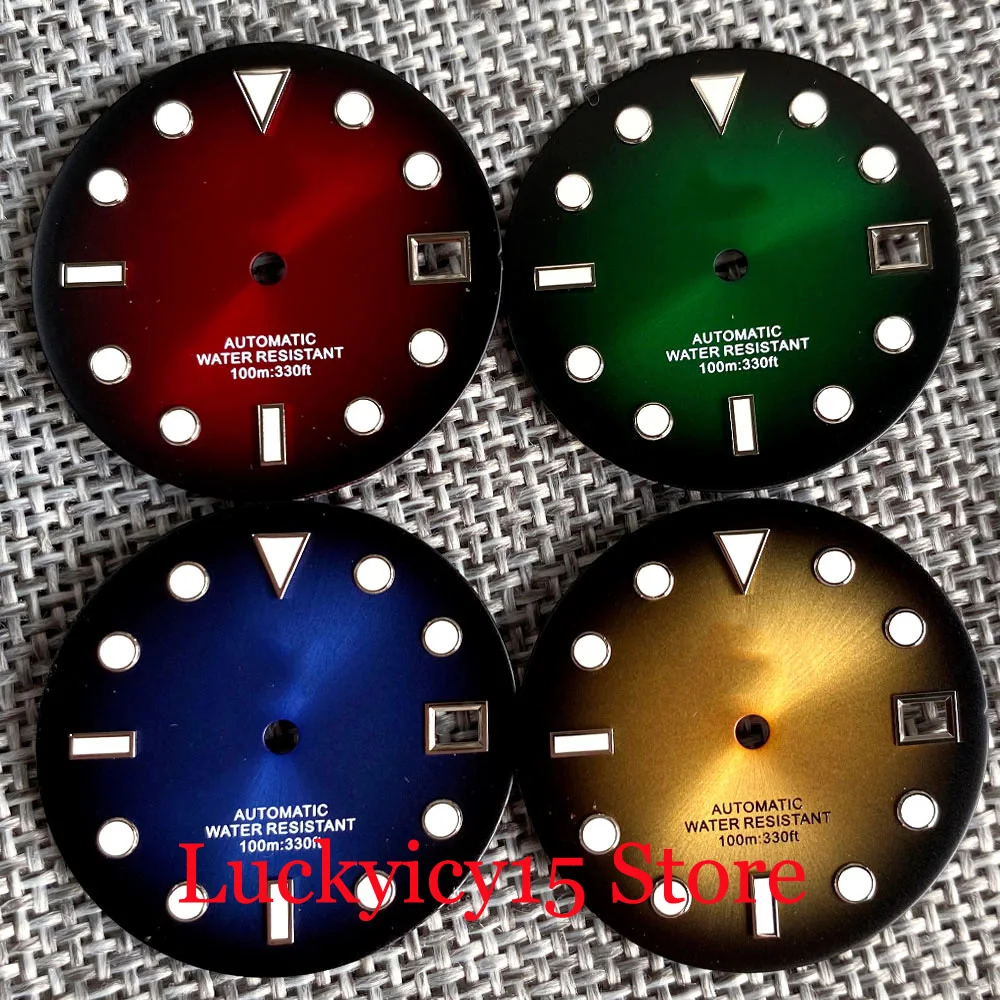 

Accessory 29mm Gradient Blue/Red/Green/Yellow Sterile Watch Dial With Date Window Green Luminous Fit NH35A NH72 NH36A SKX007 SRP