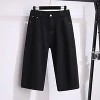 155Kg Plus Size Women Hip 150 Summer Loose Denim Capris High Waisted Straight Stretch Wide Leg Pants 4XL 5XL 6XL 7XL 8XL 9XL - Image 3