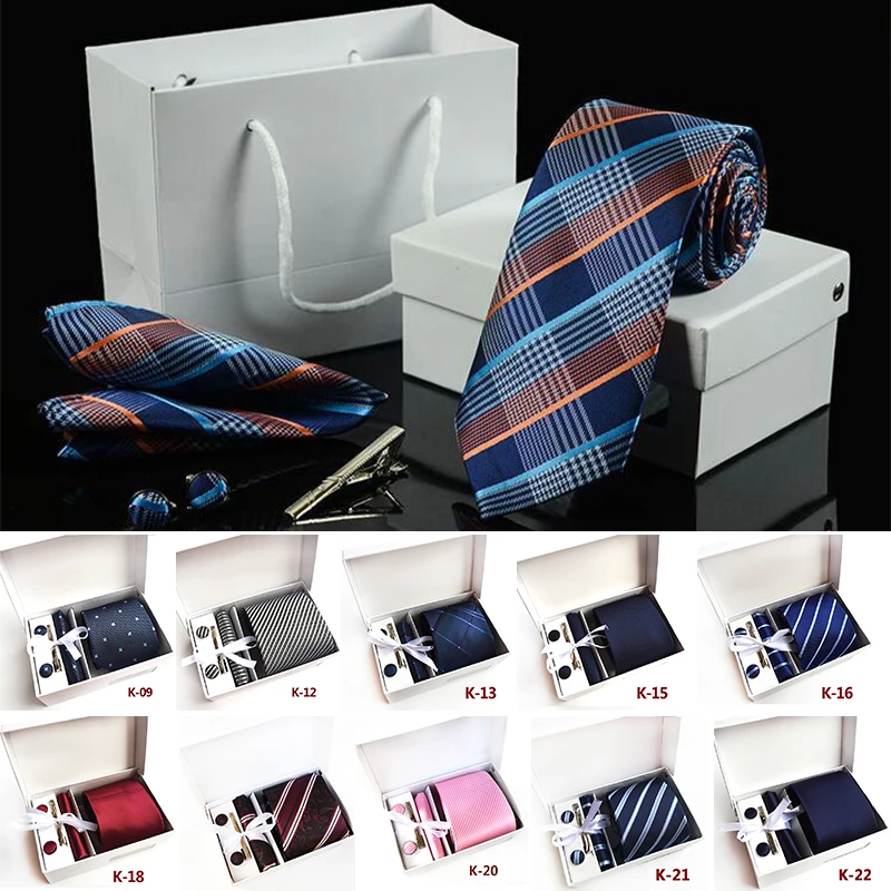 Новый-Яркий-набор-8-см-галстук-платок-запонки-шелковые-жаккардовые-Тканые-красные-темно-синие-черные-галстуки-свадебные-подарки