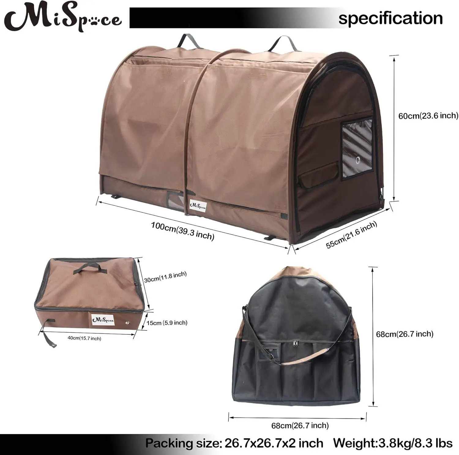 Portable Twin Compartment Show House Cat Cage Condo Easy to Fold Carry Kennel Comfy Puppy Home Dog Travel Crate