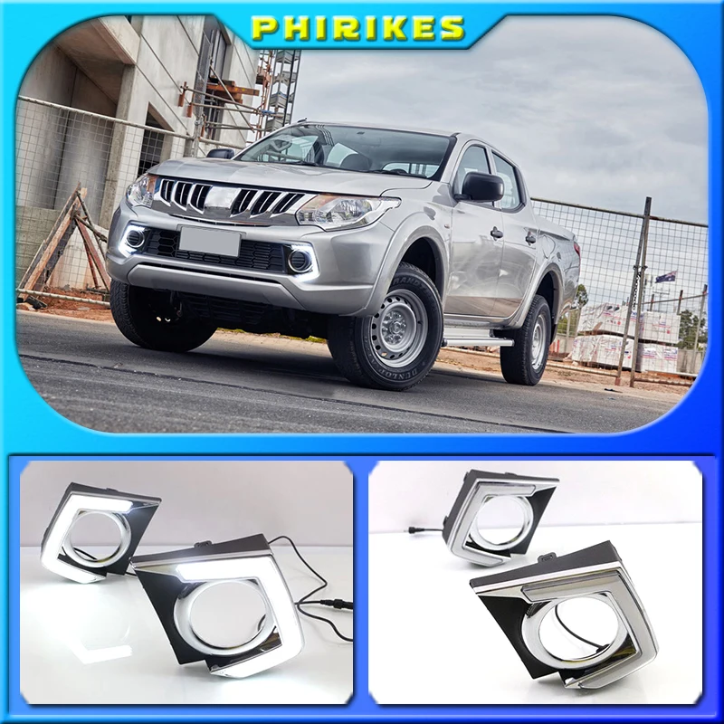 

Dimming Style Relay Waterproof 12V Car LED DRL Daytime Running Light with fog lamp hole For Mitsubishi Triton L200 2015 2016