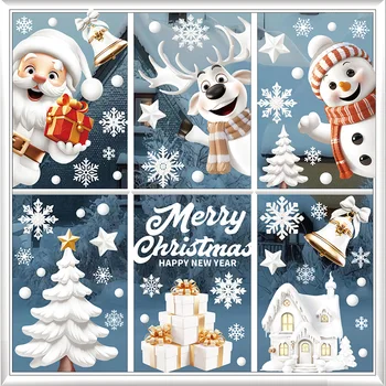 9pcs/set Christmas Window Stickers Santa Claus Xmas Tree Snowflake Glass Decal 2024 Navidad Home Decoration 2025 New Year Gifts