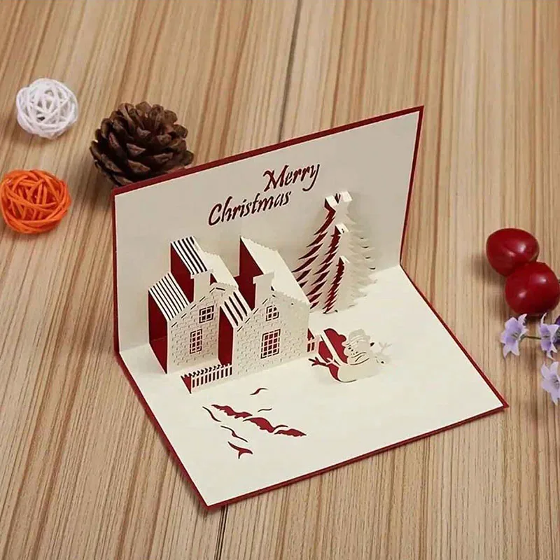 3D pop-up creative hollow castle snowman shape Christmas greeting card message card Christmas party decoration supplies gift