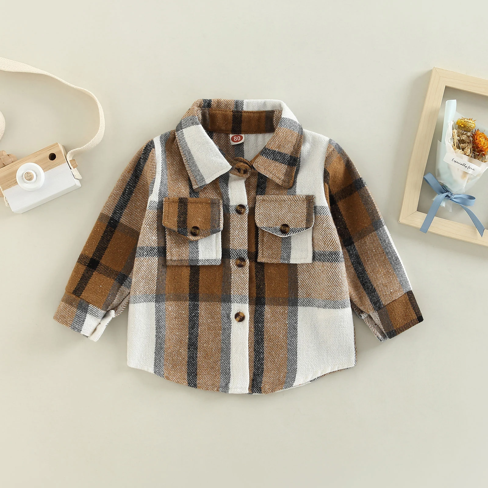 

Toddler Baby Coat Spring Fall Clothes Plaid Shirt Jacket Lapel Long Sleeve Button Up Casual Cardigan Jacket Coat