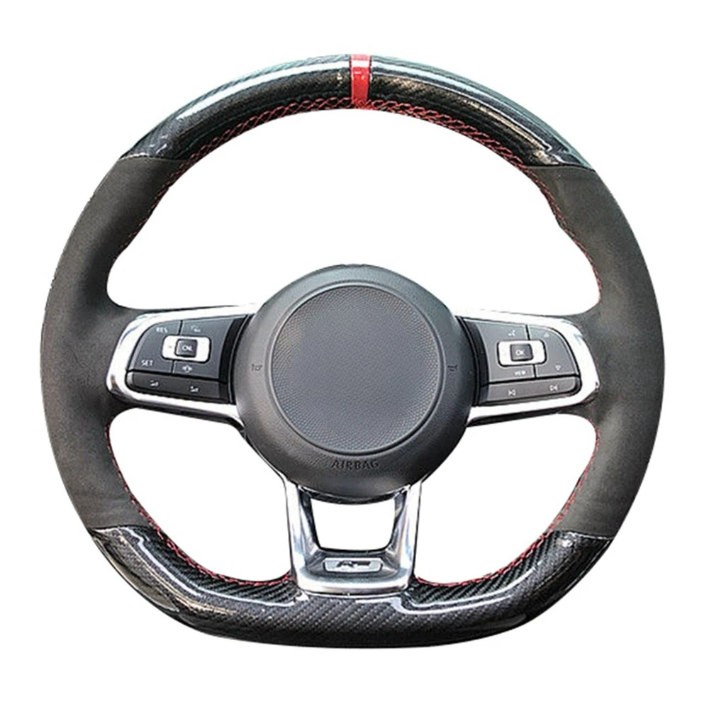 

For Volkswagen VW Golf 7 GTI Golf R MK7 VW Polo GTI Scirocco 2015 2016 Car Steering Wheel Cover Anti-Slip Black Genuine Leather