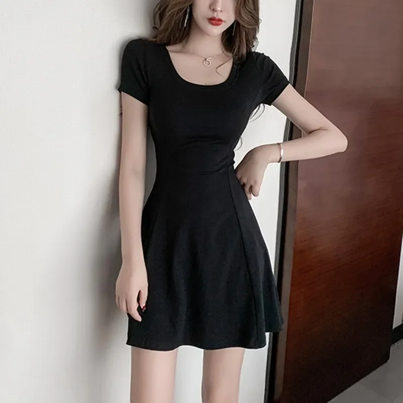 Casual Black Dress With Short Sleeves Simple Yet Elegant Short Sleeve Dress-  Black