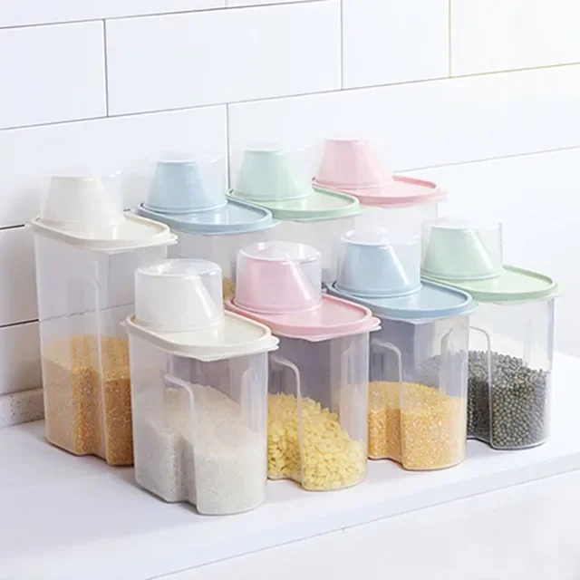 

1.9/2.5L Cereal Dispenser with Lid Storage Box Plastic Rice Container Food Sealed Jar Cans for Kitchen Grain Dried Fruit Snacks