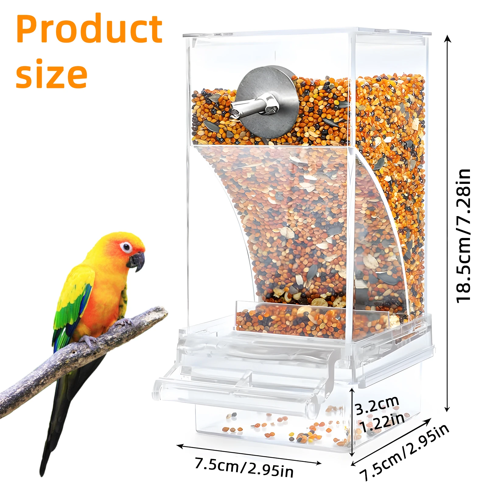 Wolinpet No Mess Automatic Bird Feeder Transparent Food Container Cage Acrylic Parrot Feeder Accessories for Small Birds Parrot