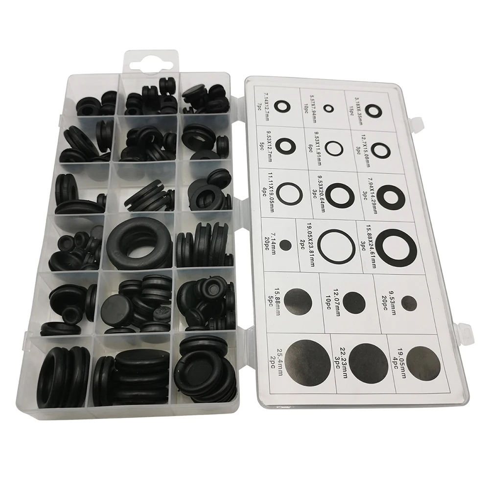 

125Pcs Rubber Blanking Grommet Wiring Open Closed Blind Grommet Assorted Kit Ring O-ring Protective Coil String Coil Box