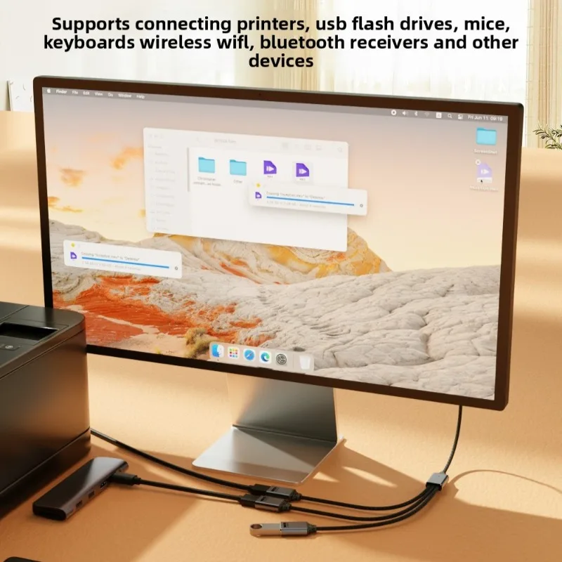 3-Port USB Hub Splitter Cable with USB-A and Type-C Adapter for Charging & Data Transfer