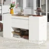Modern Closet Island with Drawers Glass Top, Multi-Function Armoire Bedroom Island with Display Shelf & 6 Drawers, Wooden Closet 3