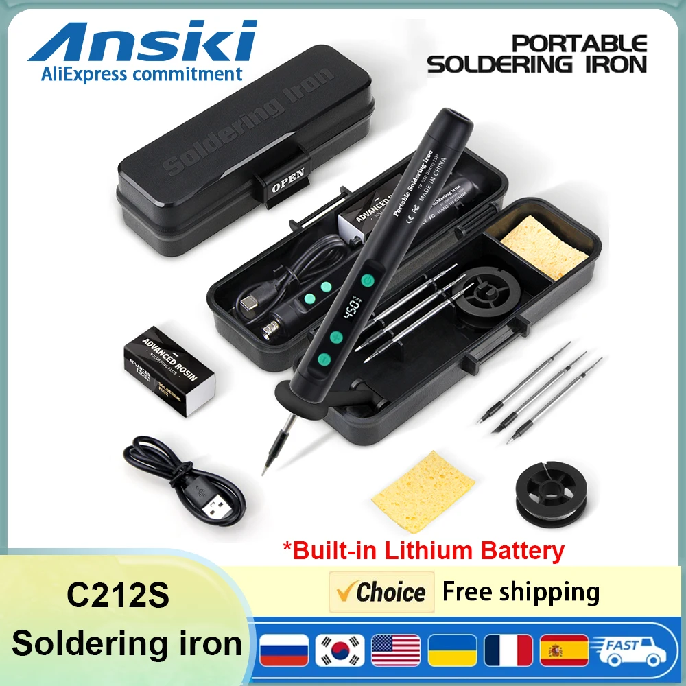 Ansiki C212S Wireless Soldering Iron 180-450°C Adjustable Built-In Battery 3-Tip Portable Soldering