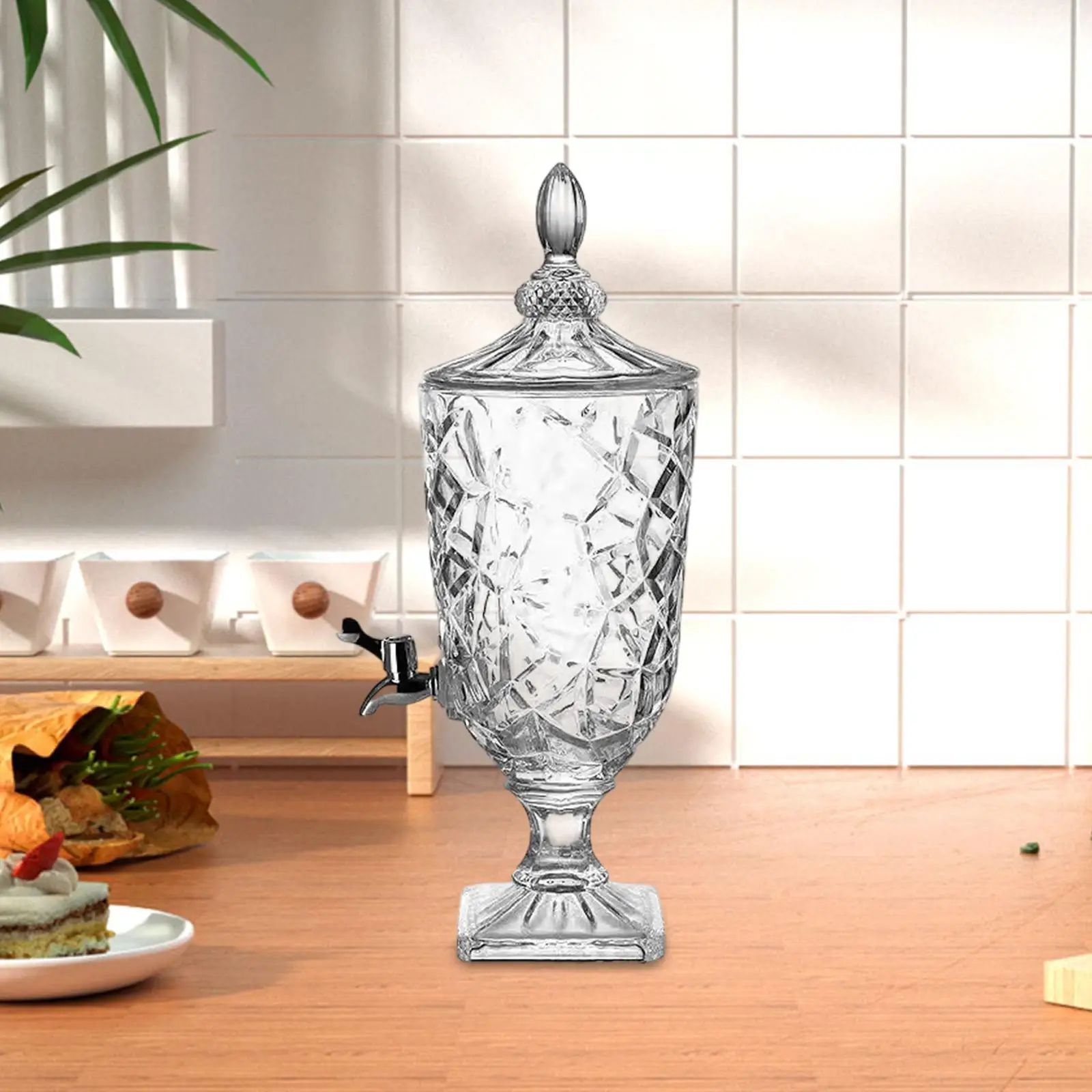 Glass Pitcher Clear Beverage Dispenser with Spigot for Drink Water Lemonade