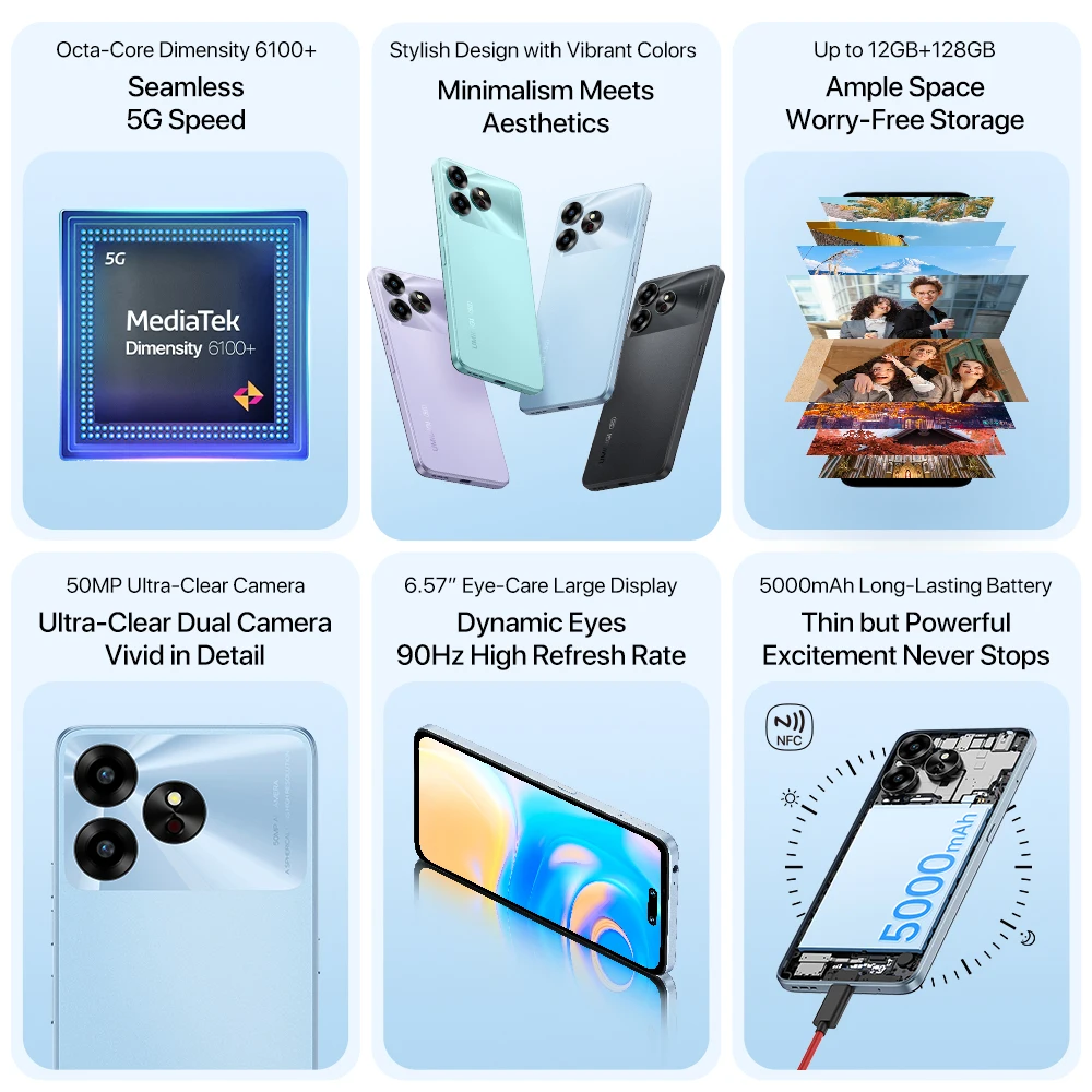 スマートフォン本体 UMIDIGI G6 5G Glacier Blue 12GB RAM Amazon | UMIDIGI G6 5G スマホ 本体 SIMフリー 6.57インチ 90Hz