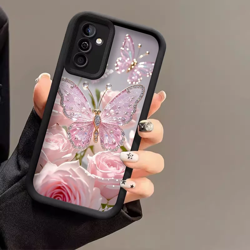 Elegant Butterfly & Pink Rose Phone Case - Luxury Romantic Floral Design, Soft Protective Cover