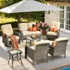 7 Pieces Patio Furniture Set, Outdoor Wicker Sofa with Swivel Chairs, Coffee Table, All Weather High Back Rattan Loveseat Couch 1