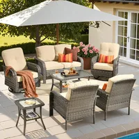 7 Pieces Patio Furniture Set, Outdoor Wicker Sofa with Swivel Chairs, Coffee Table, All Weather High Back Rattan Loveseat Couch 1
