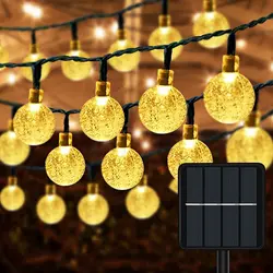 Waterproof Outdoor LED Solar String Lights - Crystal Globe Decorations for Garden, Patio, Party, and Festive Events (Warm white)