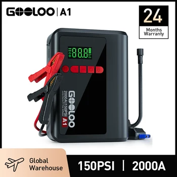 GOOLOO A1 Jump Starter con compressore d'aria, batteria per auto portatile 2000ABoosterGOy (7,0 gas/5,5 litri diesel) con compressore d'aria 150 PSI